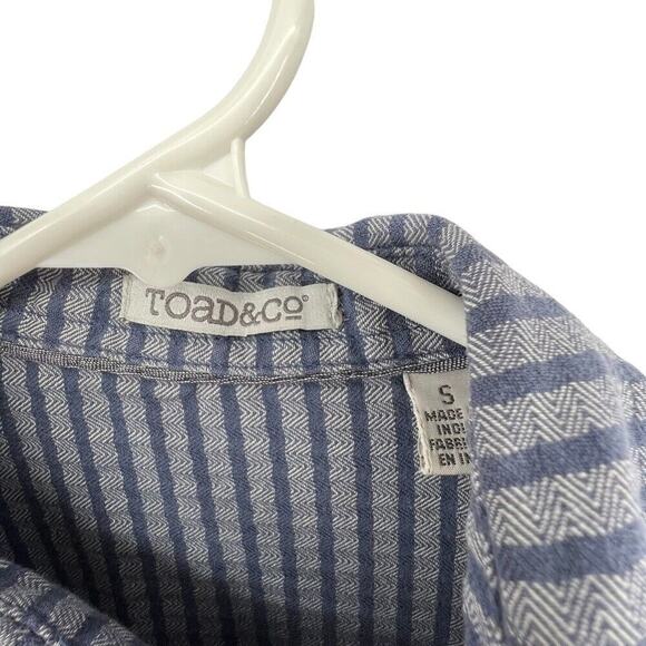 Toad & Co Blue Striped Long Sleeve Top Size Small Button Pockets Tunic Shirt - Picture 3 of 4